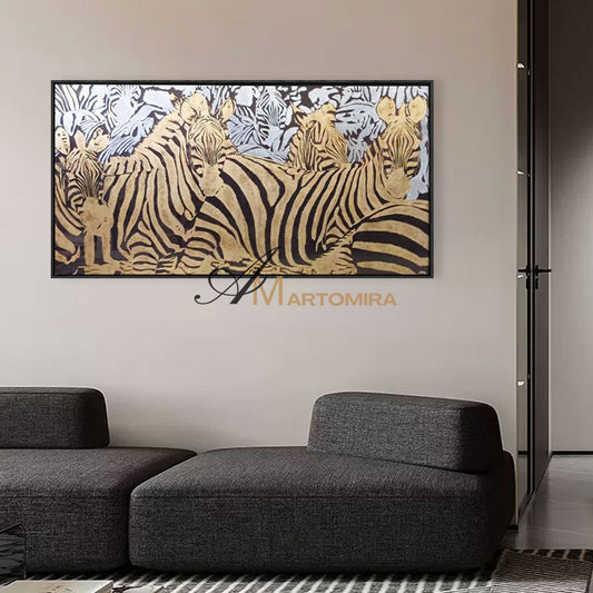 Animal Wall Art | Zebra Painting | Gold Wall Art | Large Animal Canvas Wall Art | Wall Decor #MF044