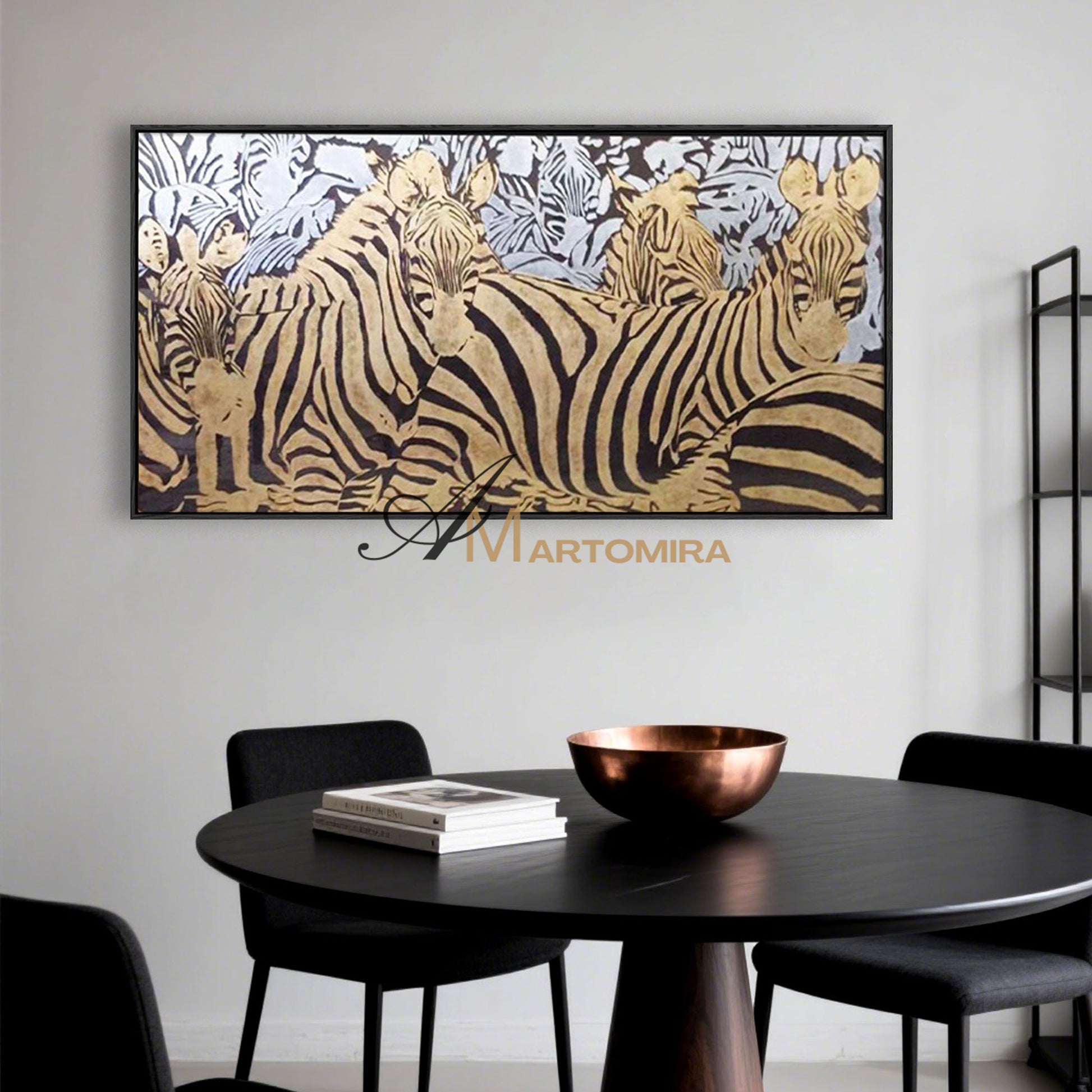 Animal Wall Art | Zebra Painting | Gold Wall Art | Large Animal Canvas Wall Art | Wall Decor #MF044