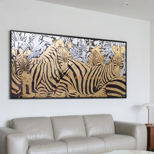 Animal Wall Art | Zebra Painting | Gold Wall Art | Large Animal Canvas Wall Art | Wall Decor #MF044