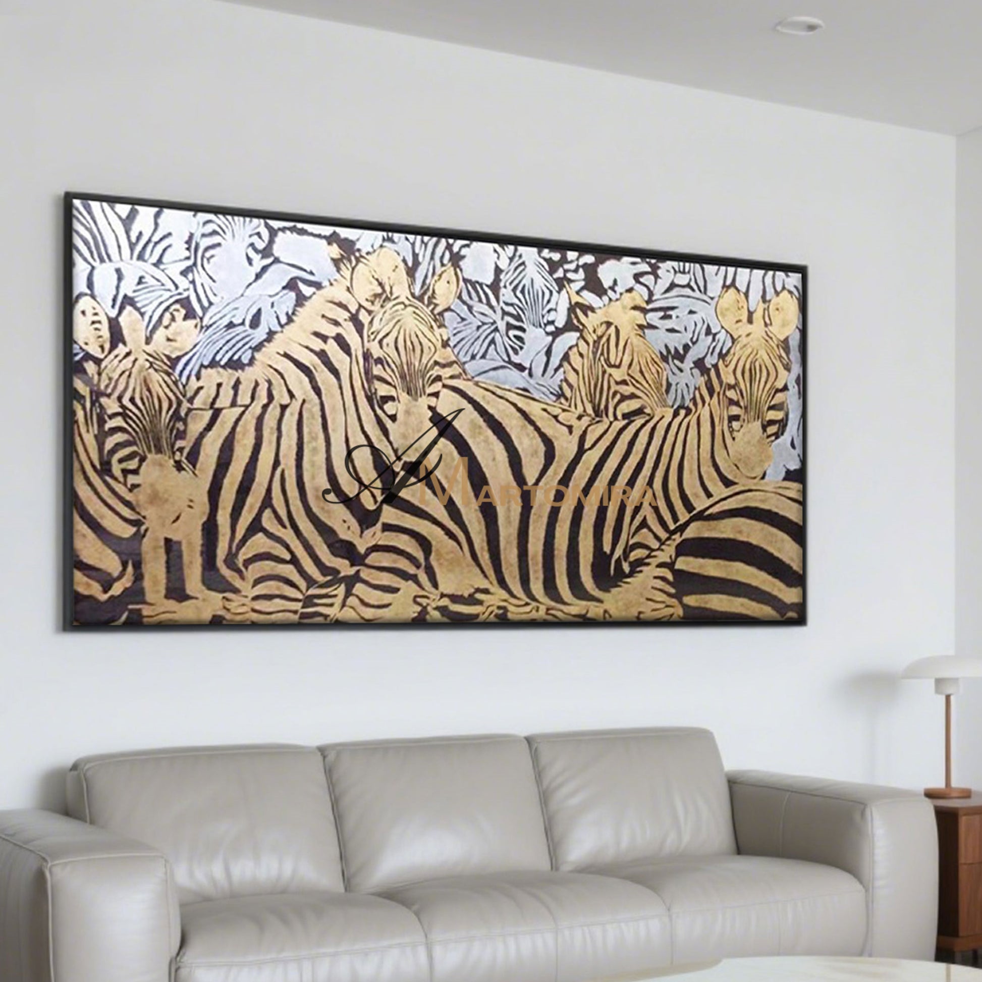 Animal Wall Art | Zebra Painting | Gold Wall Art | Large Animal Canvas Wall Art | Wall Decor #MF044