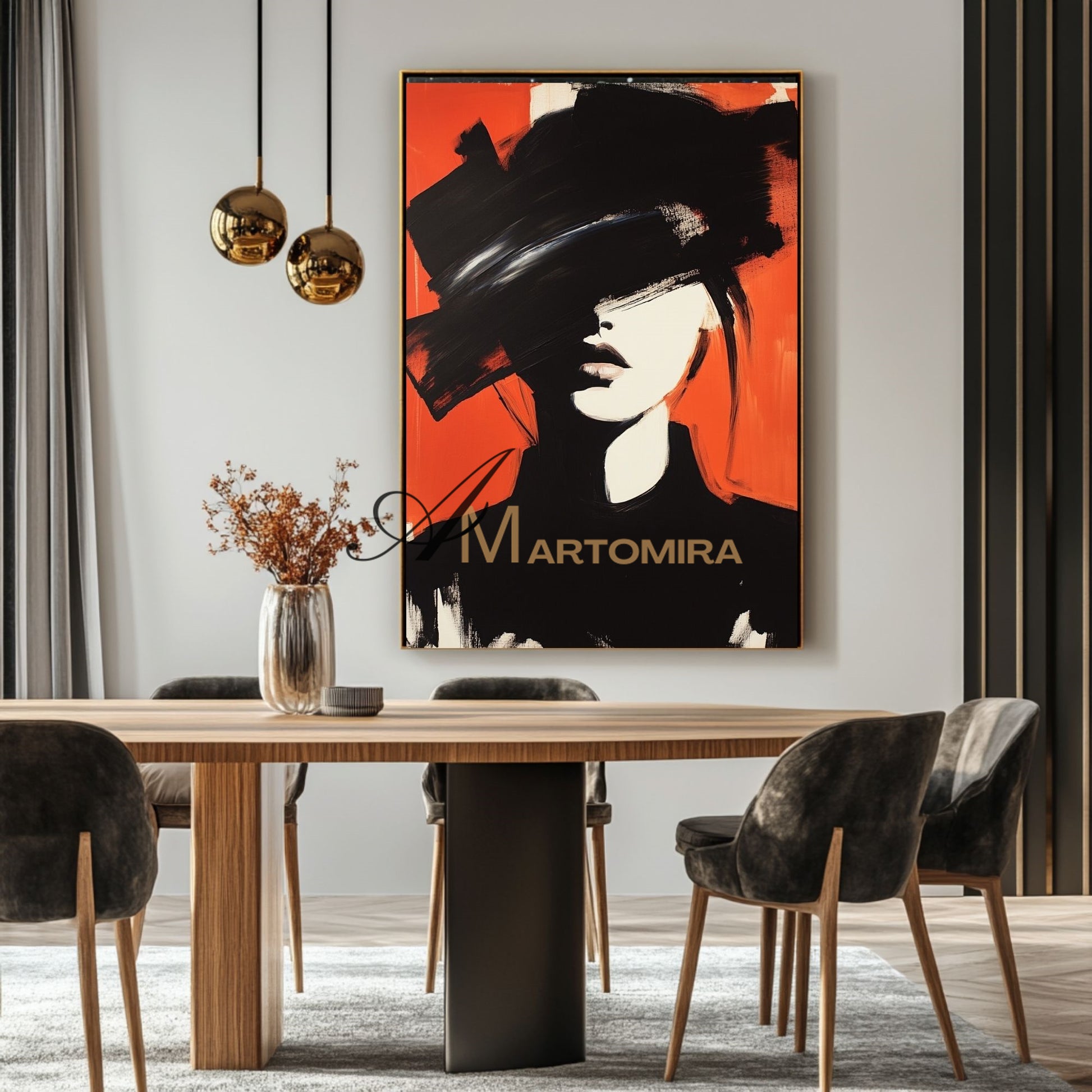 Women Painting | Portrait Woman | Red Black And White Wall Art | Canvas Wall Decor #AP024