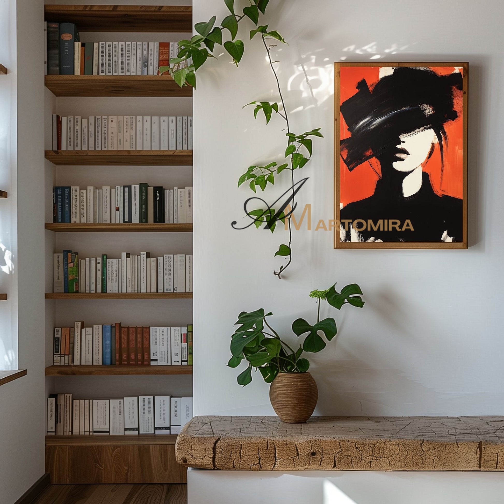 Women Painting | Portrait Woman | Red Black And White Wall Art | Canvas Wall Decor #AP024