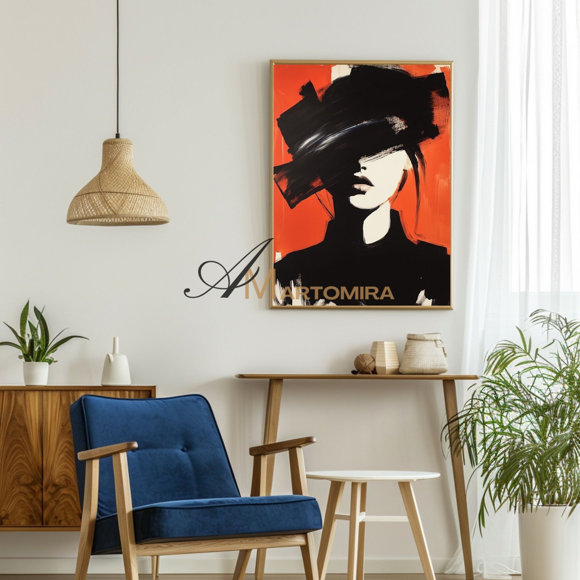 Women Painting | Portrait Woman | Red Black And White Wall Art | Canvas Wall Decor #AP024