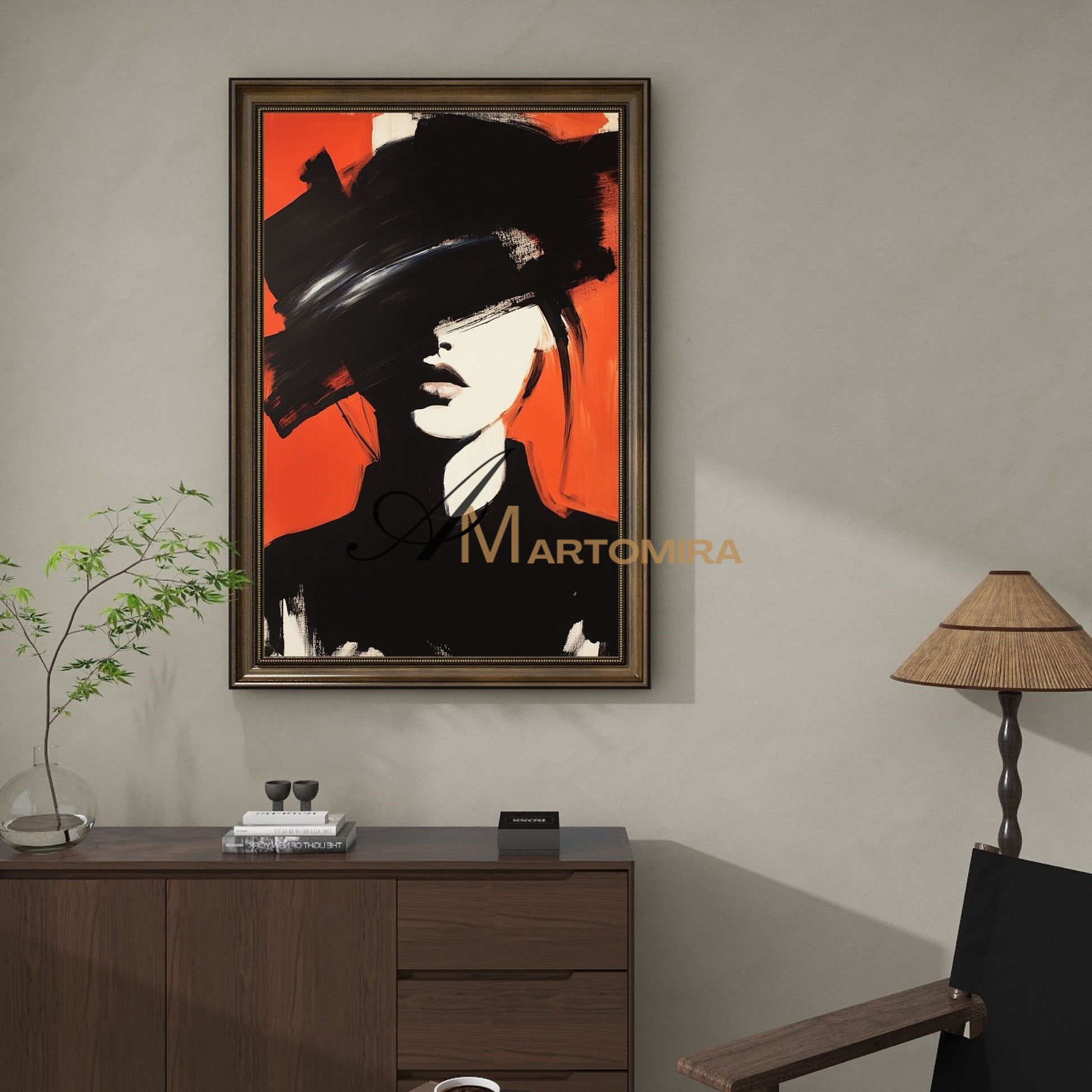 Women Painting | Portrait Woman | Red Black And White Wall Art | Canvas Wall Decor #AP024