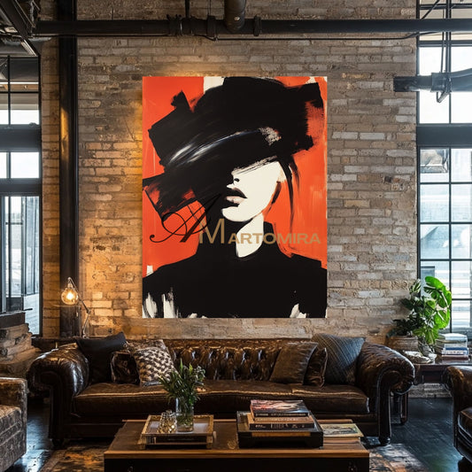 Women Painting | Portrait Woman | Red Black And White Wall Art | Canvas Wall Decor #AP024