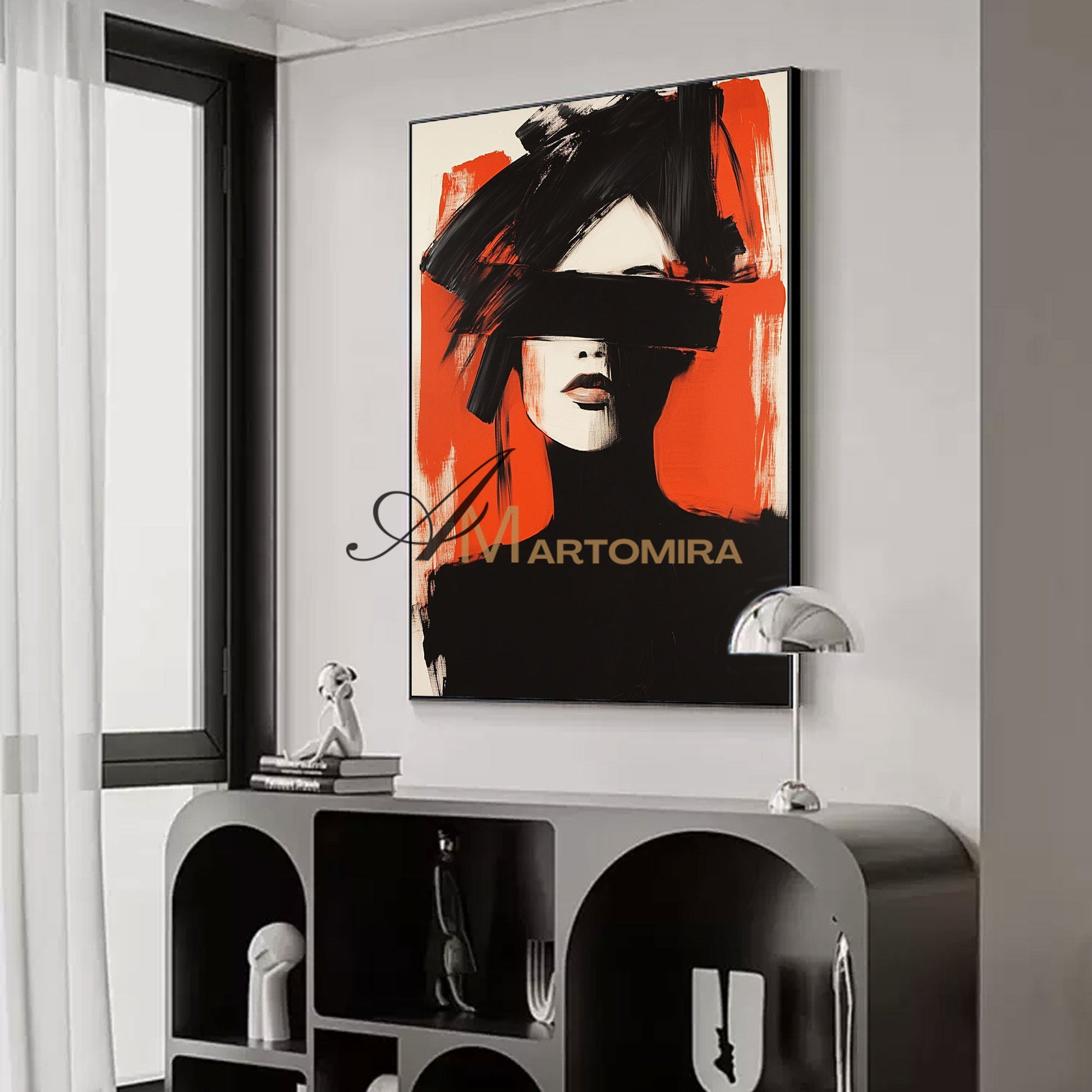 Women Painting | Red Black And White Wall Art | Abstract Portraits | Large Wall Art #AP025