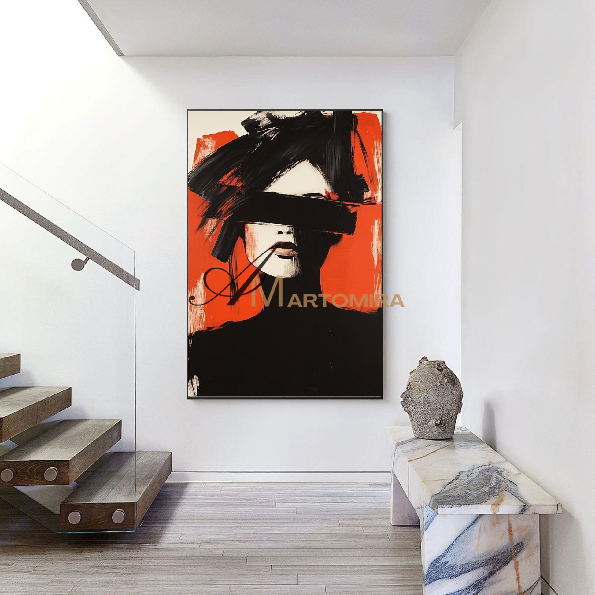 Women Painting | Red Black And White Wall Art | Abstract Portraits | Large Wall Art #AP025