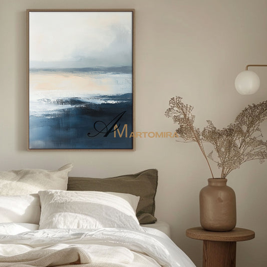 Abstract Wall Art | Blue White Abstract Painting | Blue Ocean Paintings | Extra Large Landscape Wall Art #POS148