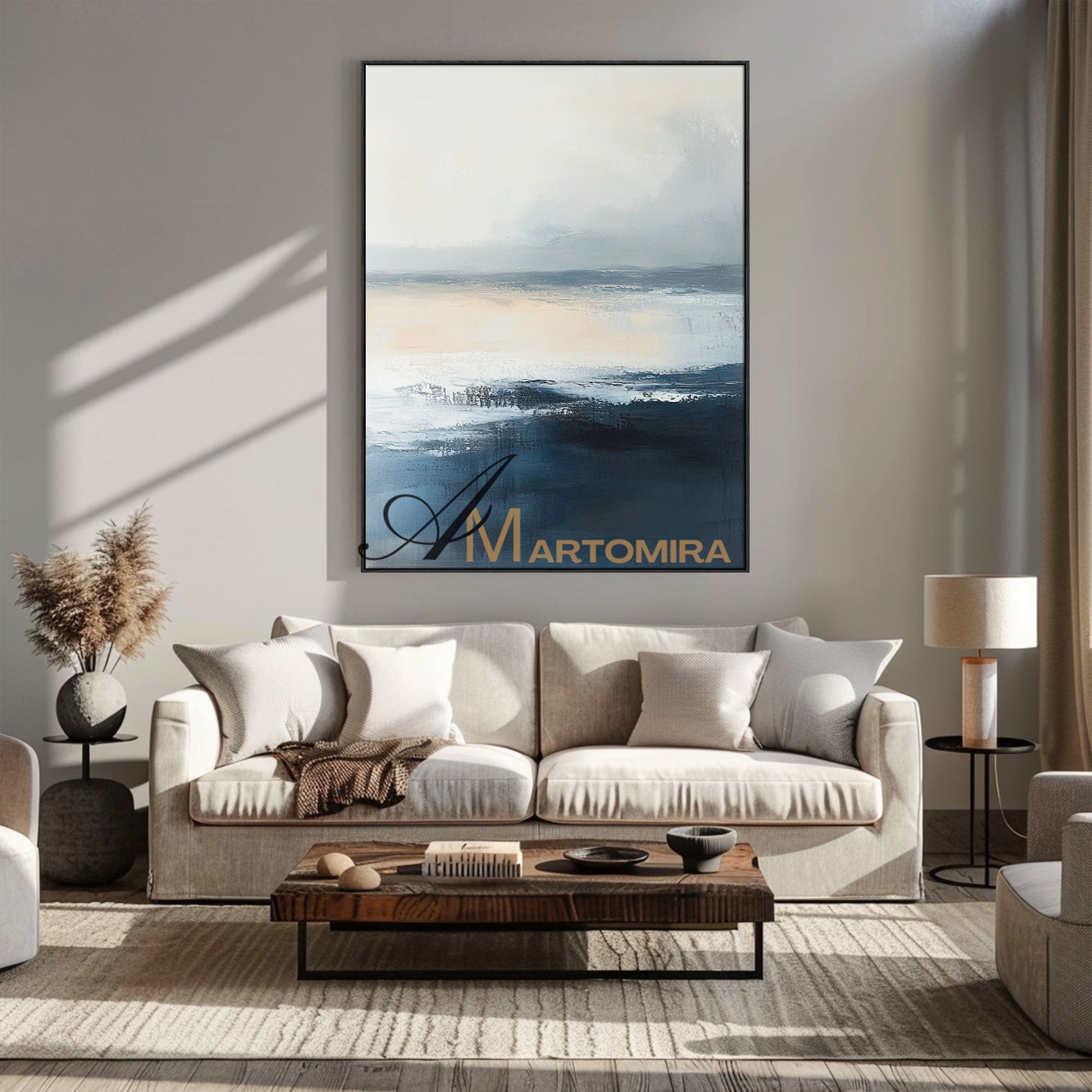 Abstract Wall Art | Blue White Abstract Painting | Blue Ocean Paintings | Extra Large Landscape Wall Art #POS148