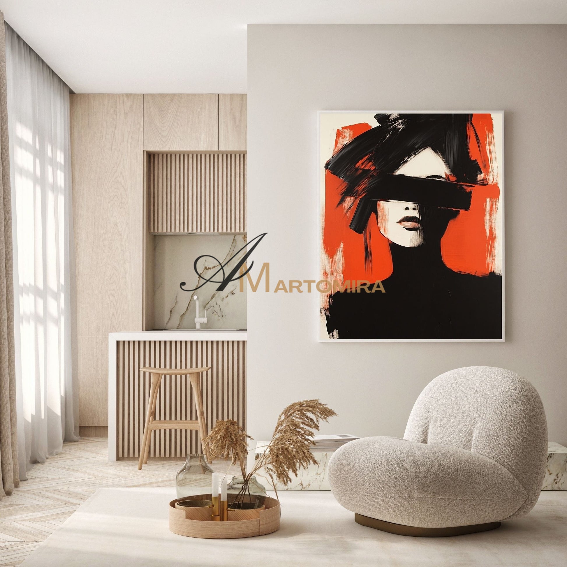 Women Painting | Red Black And White Wall Art | Abstract Portraits | Large Wall Art #AP025