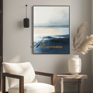 Abstract Wall Art | Blue White Abstract Painting | Blue Ocean Paintings | Extra Large Landscape Wall Art #POS148