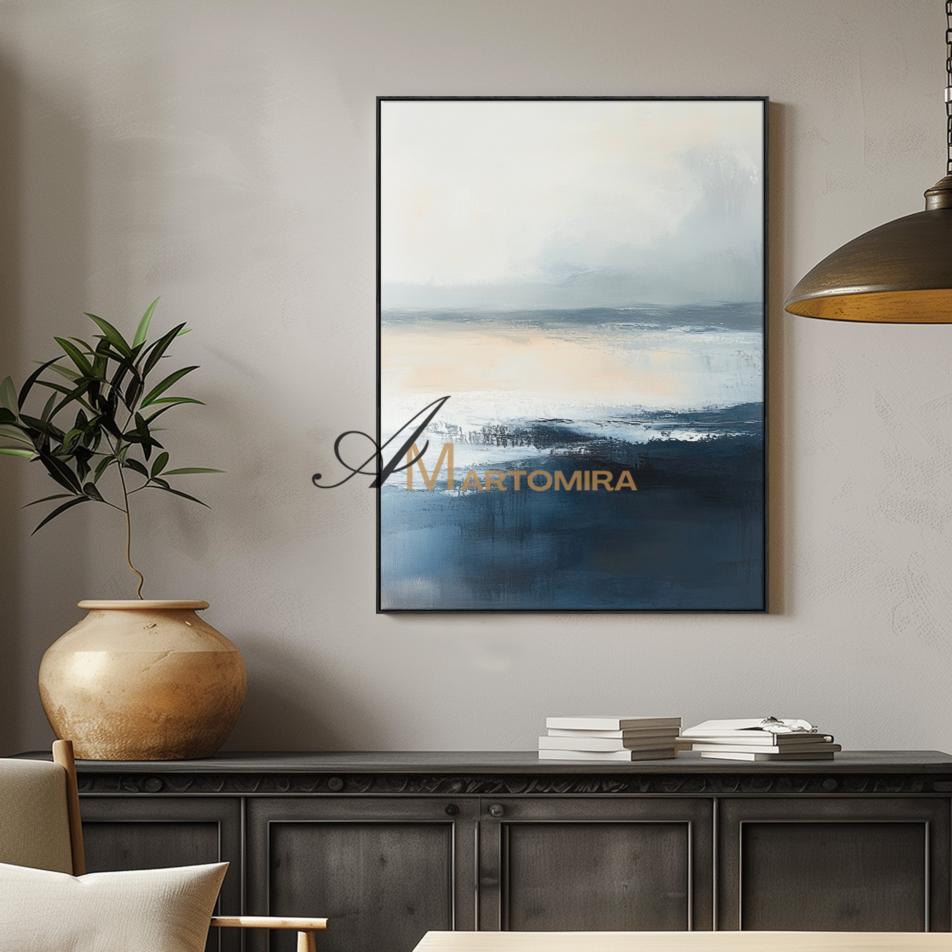 Abstract Wall Art | Blue White Abstract Painting | Blue Ocean Paintings | Extra Large Landscape Wall Art #POS148