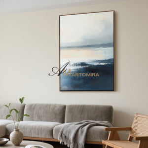 Abstract Wall Art | Blue White Abstract Painting | Blue Ocean Paintings | Extra Large Landscape Wall Art #POS148