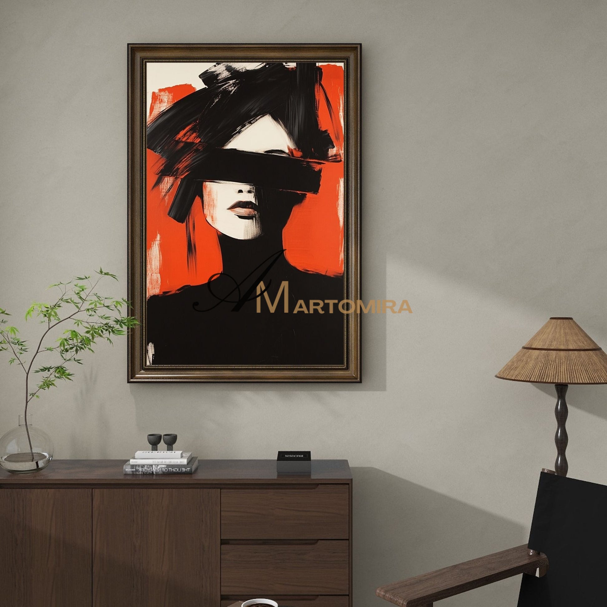 Women Painting | Red Black And White Wall Art | Abstract Portraits | Large Wall Art #AP025