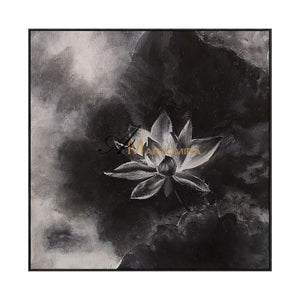 Abstract Floral Painting | Lotus Flower Painting | Large Floral Canvas Wall Art | Black Wall Art #MF047