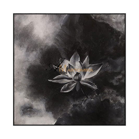 Abstract Floral Painting | Lotus Flower Painting | Large Floral Canvas Wall Art | Black Wall Art #MF047