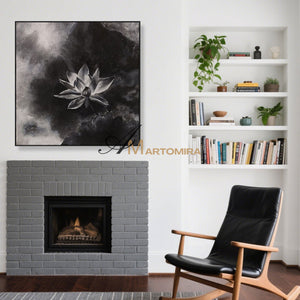 Abstract Floral Painting | Lotus Flower Painting | Large Floral Canvas Wall Art | Black Wall Art #MF047
