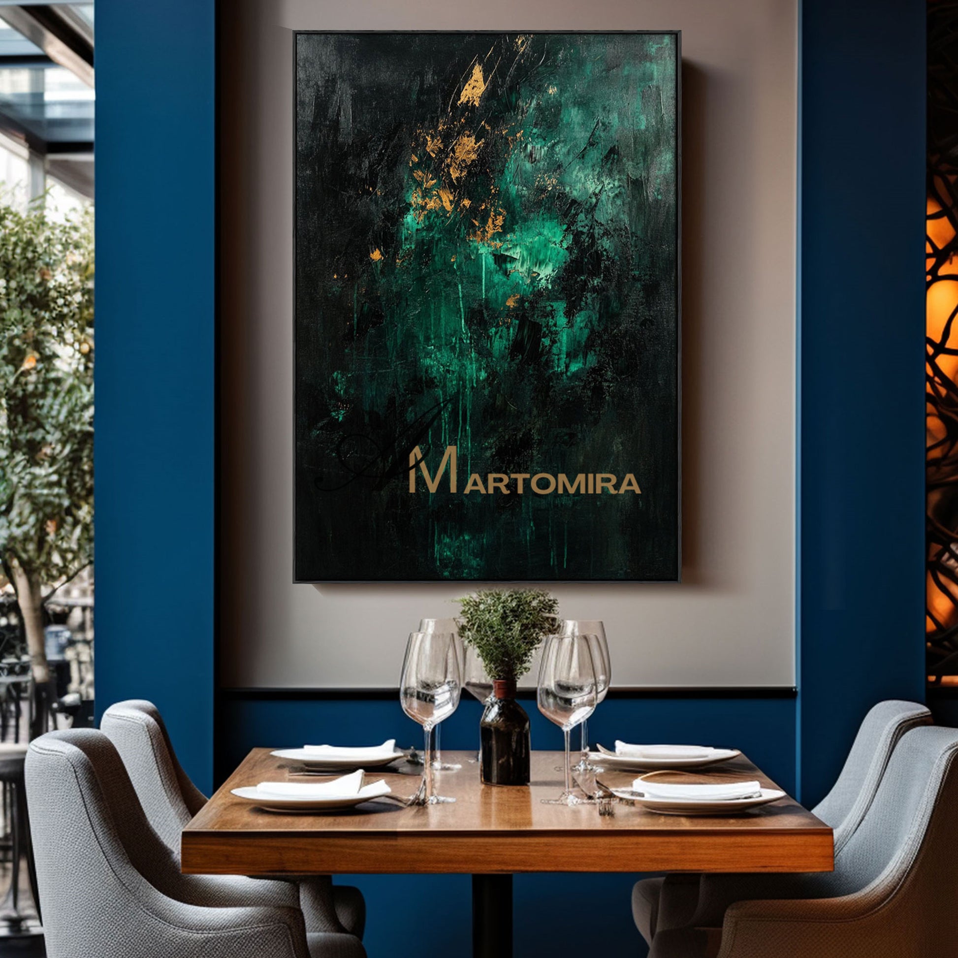 Abstract Art | Canvas Painting Wall Decor | Black And Green Wall Art | Extra Large Framed Wall Art #AH149