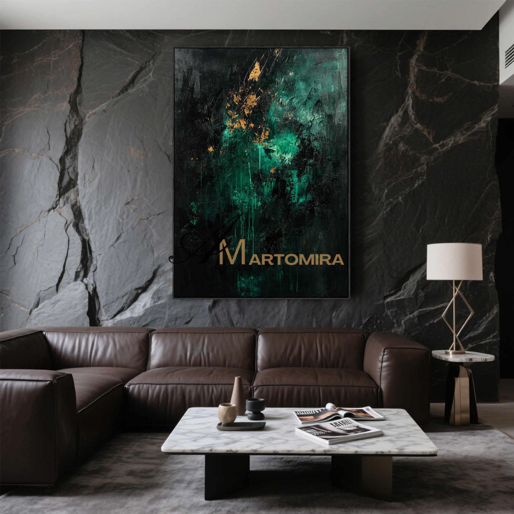 Abstract Art | Canvas Painting Wall Decor | Black And Green Wall Art | Extra Large Framed Wall Art #AH149