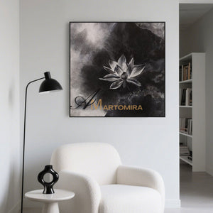 Abstract Floral Painting | Lotus Flower Painting | Large Floral Canvas Wall Art | Black Wall Art #MF047