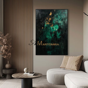 Abstract Art | Canvas Painting Wall Decor | Black And Green Wall Art | Extra Large Framed Wall Art #AH149