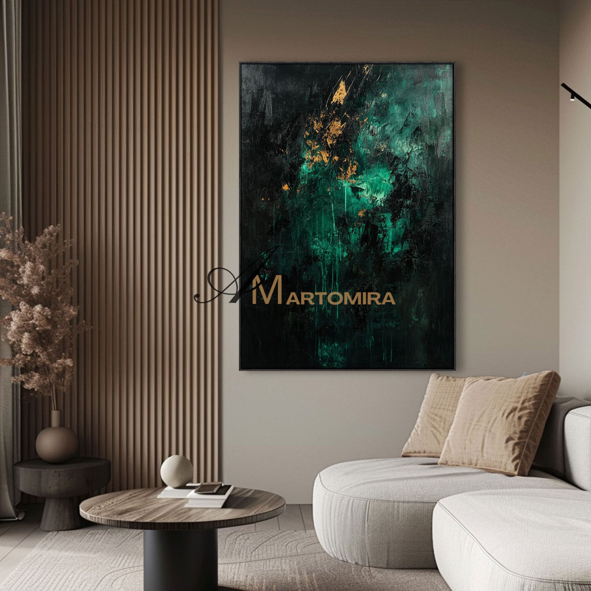 Abstract Art | Canvas Painting Wall Decor | Black And Green Wall Art | Extra Large Framed Wall Art #AH149