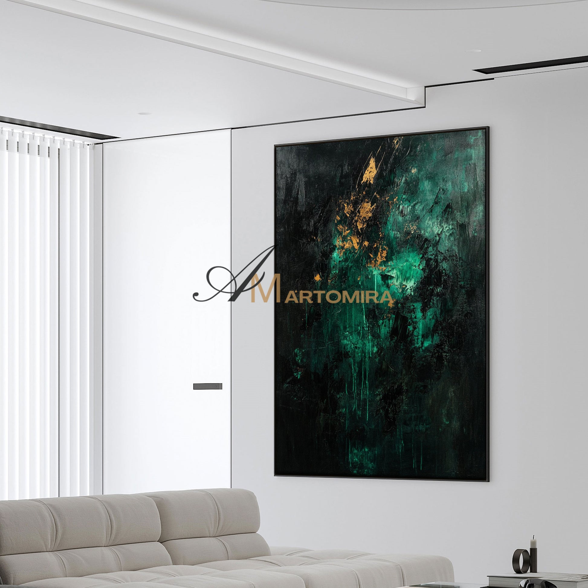 Abstract Art | Canvas Painting Wall Decor | Black And Green Wall Art | Extra Large Framed Wall Art #AH149