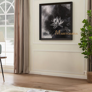 Abstract Floral Painting | Lotus Flower Painting | Large Floral Canvas Wall Art | Black Wall Art #MF047