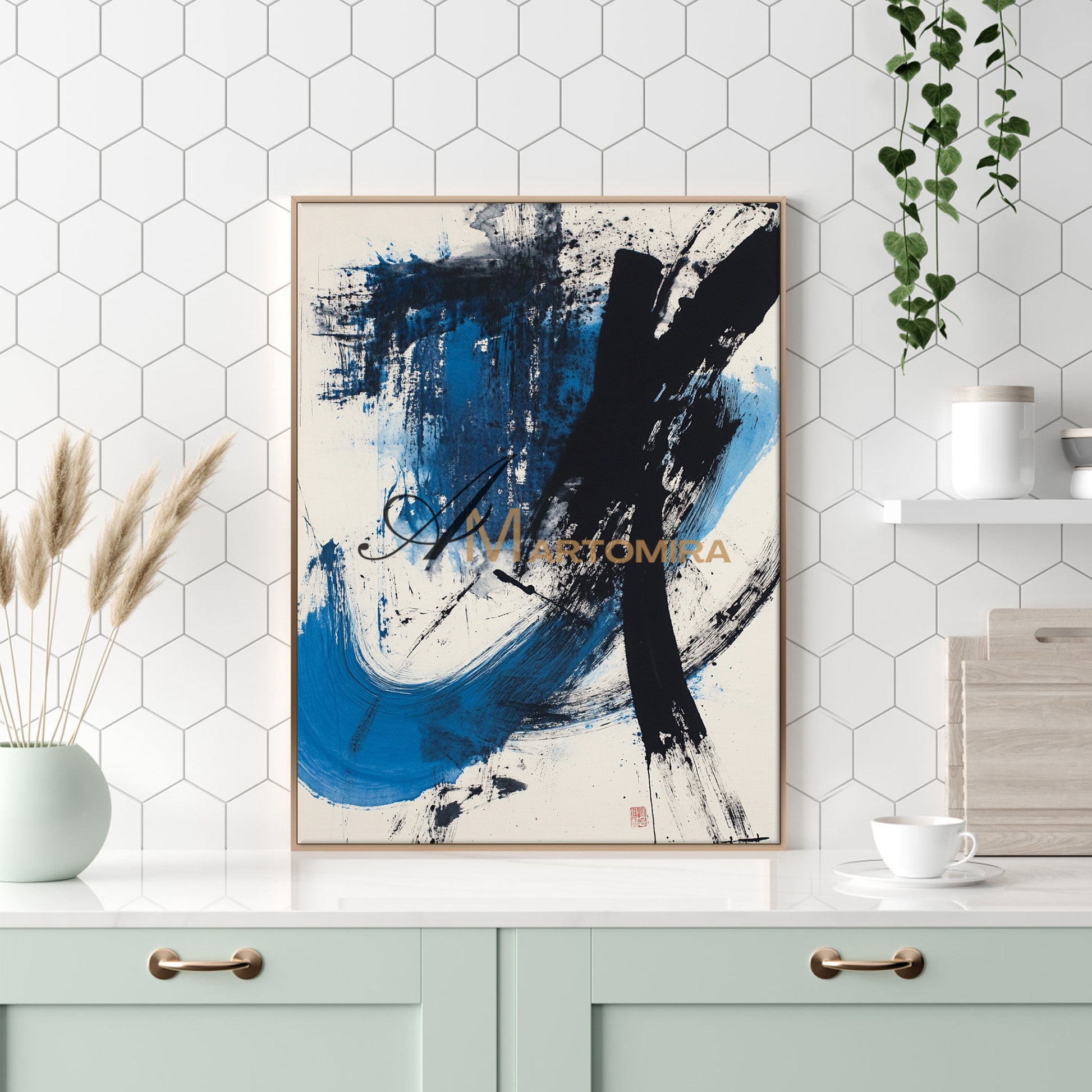 Acrylic Paint | Modern Abstract Wall Art | Blue Abstract Wall Art | Large Canvas For Acrylic Painting #AH150