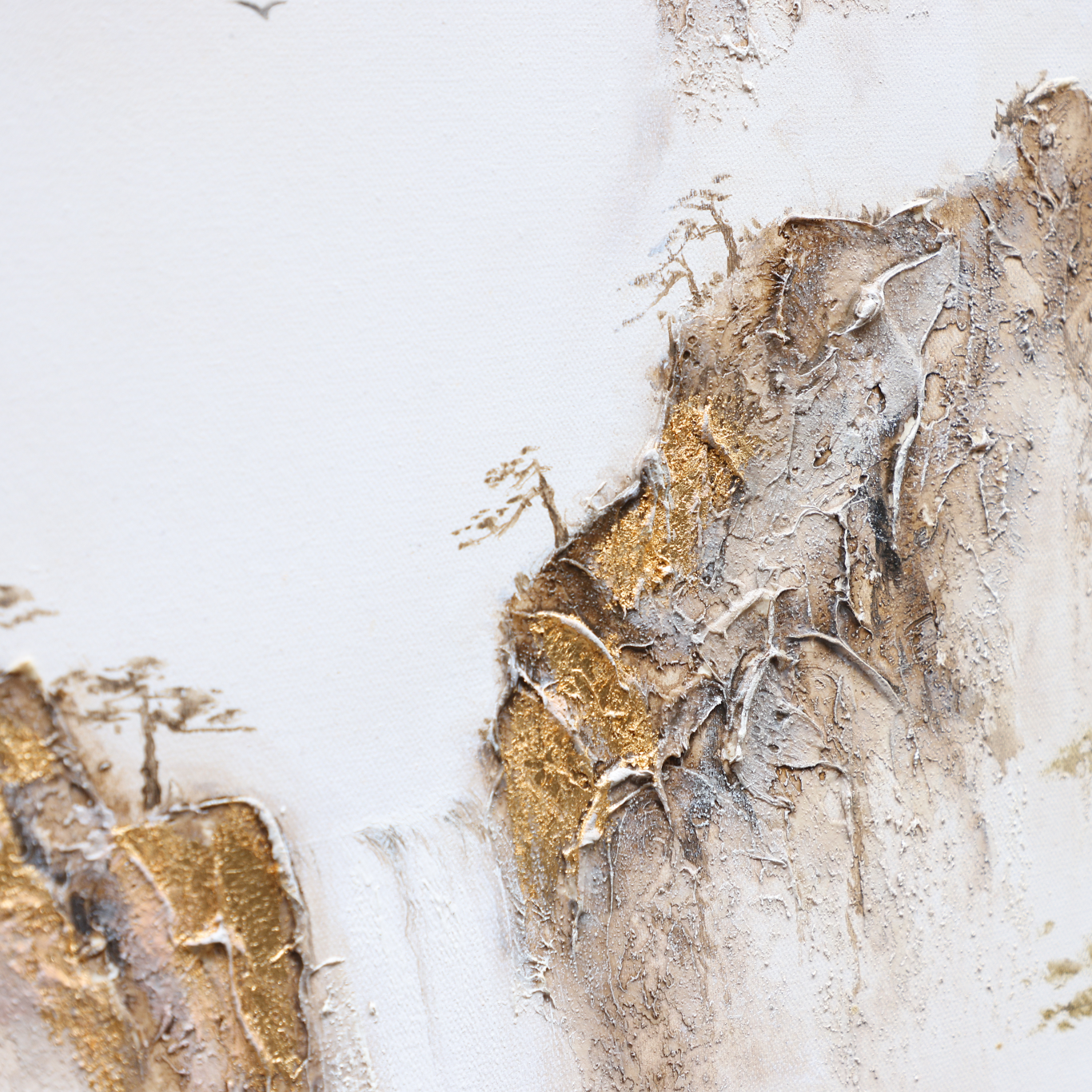 Painting Of The Mountains | Gold White Wall Art | Minimalist Abstract Art | Wabi Sabi Art #DF008