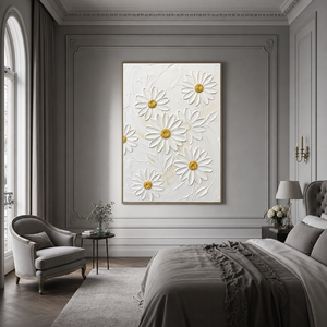 White and Gold Flower and Tree Textured Acrylic-Style 3D Relief Vertical Wall Art for Living Room Bedroom