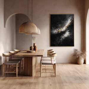 Elegant Black White Gold Abstract Textured Wall Art - Dramatic Contrast Knife Impasto Painting for Modern Minimalist Living Spaces, Office, Bedroom, Dining Room & Hallway Decor