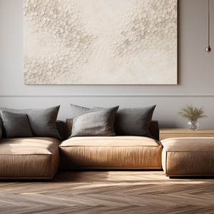 Minimalist Soft Beige & White Abstract Wall Art with Subtle Textured Scale-Like and Feather-Inspired Relief, Modern Neutral Decor Piece for Elegant Contemporary Home and Office Spaces, Enhancing Serene Atmosphere