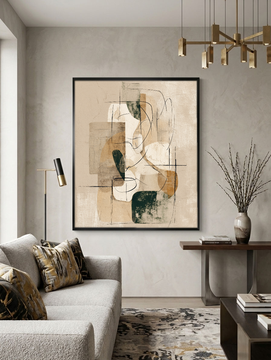 Minimalist Neutral Abstract Beige White Brown Geometric Textured Canvas Wall Art for Modern Home Living Room Bedroom Office Hallway Dining Room Decor