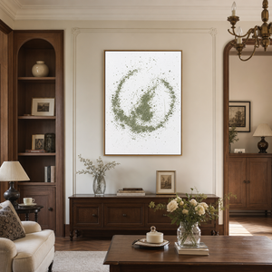 Abstract Minimalist Green and White Textured Vertical Wall Art for Living Room