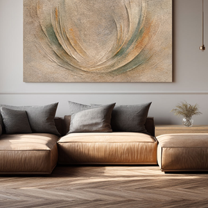 Minimalist Textured Abstract Curved Beige Green Brown Composition Framed Canvas Wall Art Modern Neutral Decor Piece Soft Organic Shape Design for Home and Office