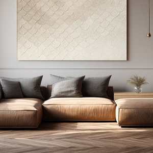 Minimalist Beige White Scale Curved Geometry Organic Pattern Textured Abstract Wall Art Warm Soft Neutral Home Decor for Living Room Bedroom Office Hallway Dining Room Calm Relaxing Framed
