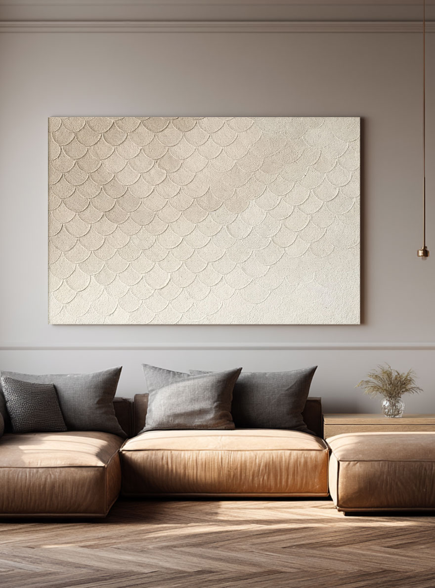 Minimalist Beige White Scale Curved Geometry Organic Pattern Textured Abstract Wall Art Warm Soft Neutral Home Decor for Living Room Bedroom Office Hallway Dining Room Calm Relaxing Framed