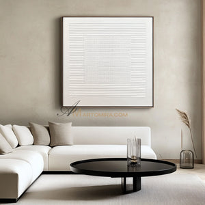 Wabi-Sabi Minimalist White Textured Painting | Modern Geometric Line Canvas | Serene Abstract Wall Art | Minimal Home Decor
