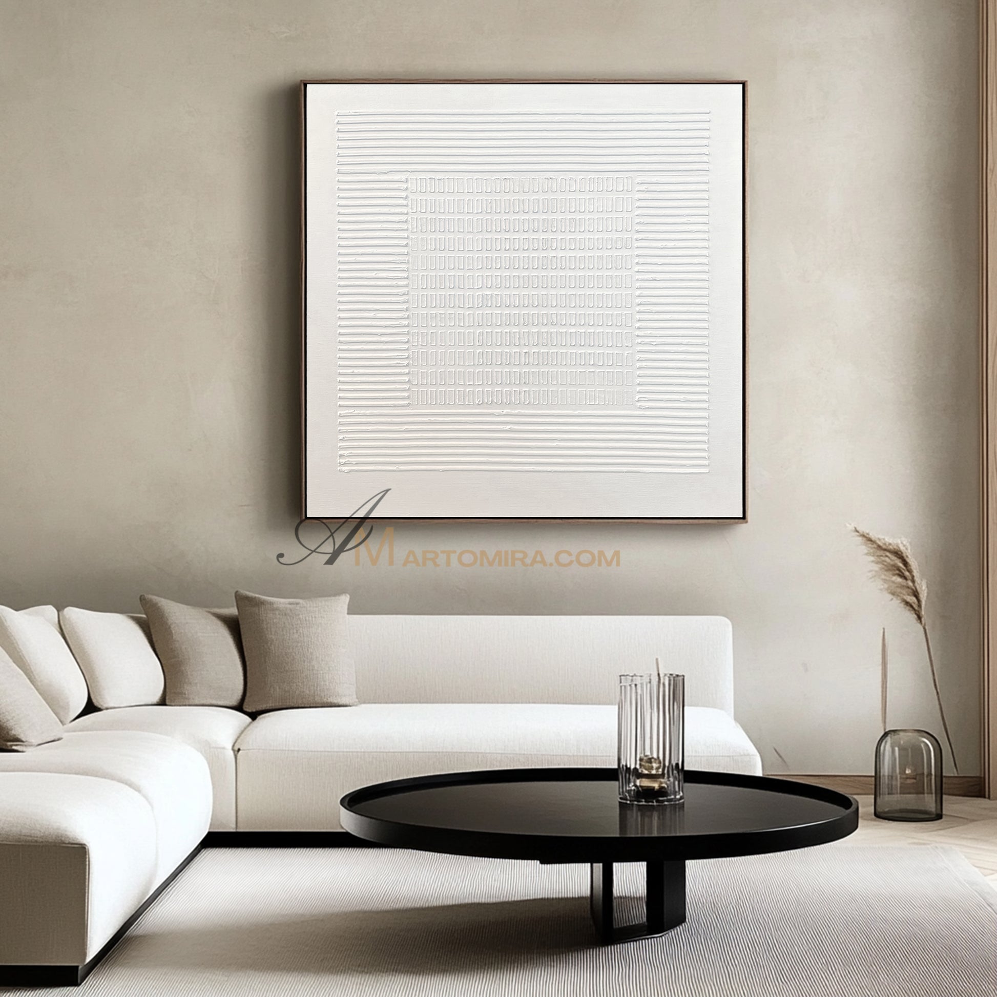 Wabi-Sabi Minimalist White Textured Painting | Modern Geometric Line Canvas | Serene Abstract Wall Art | Minimal Home Decor