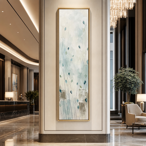 Abstract Teal Blue Beige Brown Botanical Canvas Wall Art Minimalist Floral Stem Nature Painting for Modern Home Decor Living Room Bedroom Office