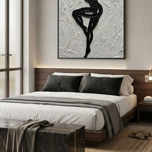 Black and White Textured Impasto Dancing Female Figure Portrait Minimalist Modern Bold Line Wall Art Decor for Living Room Bedroom Office Dining Room Hallway