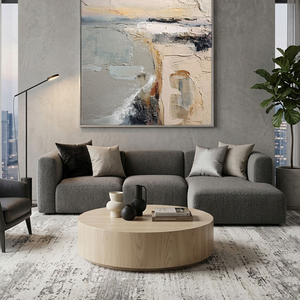Abstract Neutral Landscape Textured Wall Art - Thick Knife Brush Stroke Minimalist Coastal Scene for Living Room Office Bedroom Dining Room Hallway