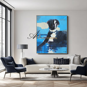 Animal Wall Art | Blue And Black Wall Art | Dog On Painting | Modern Abstract Art #DF040