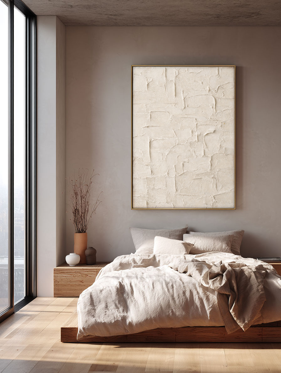 Minimalist Neutral Beige Abstract Textured Wall Art Modern Handcrafted Stucco Trowel Mark Canvas Artwork Wabi Sabi Style Elegant Muted Tone Wall Decor for Contemporary Home