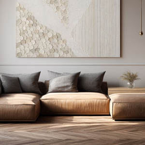 Minimalist Abstract Textured Geometric Wall Art, Neutral Beige White Light Grey Wall Decor with Asymmetrical 3D Relief Circles & Lines, Modern Wabi Sabi Wall Art for Living Room Bedroom Office Dining Room Hallway