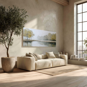Misty Lakeside Acrylic Abstract Landscape Painting | Hand-Painted Canvas
