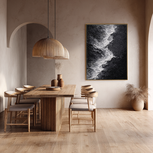 Black and White Abstract Ocean Wave Textured Canvas Wall Art Modern Minimalist Coastal Scene Artwork for Living Room Bedroom Office Hallway Dining Room