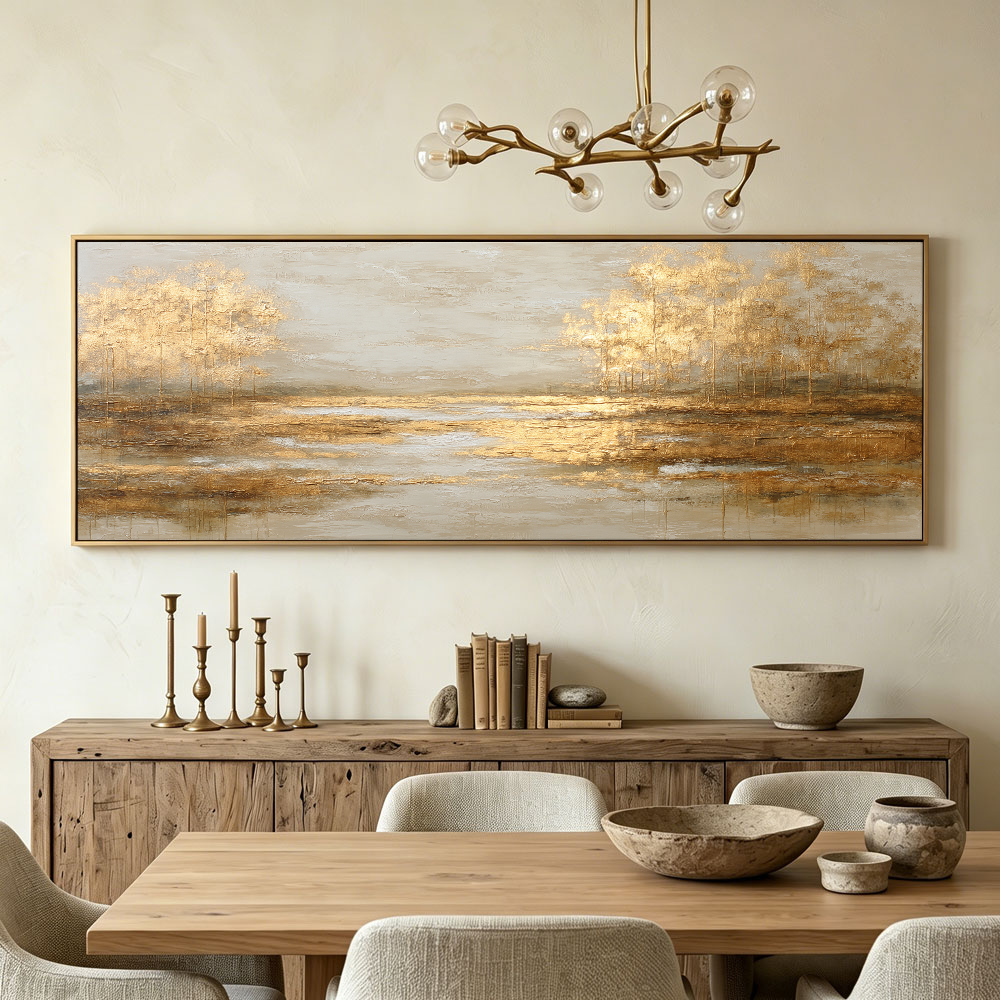 Abstract Gold Leaf Forest Landscape Painting - Warm Beige Trees | Artomira