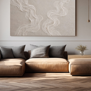Minimalist Abstract Wavy Lines Textured Framed Canvas Wall Art Soft Neutral Beige White Subtle Organic Decor for Modern Living Room Bedroom Hallway Office Dining Room Cozy Wabi Sabi-Inspired Artwork